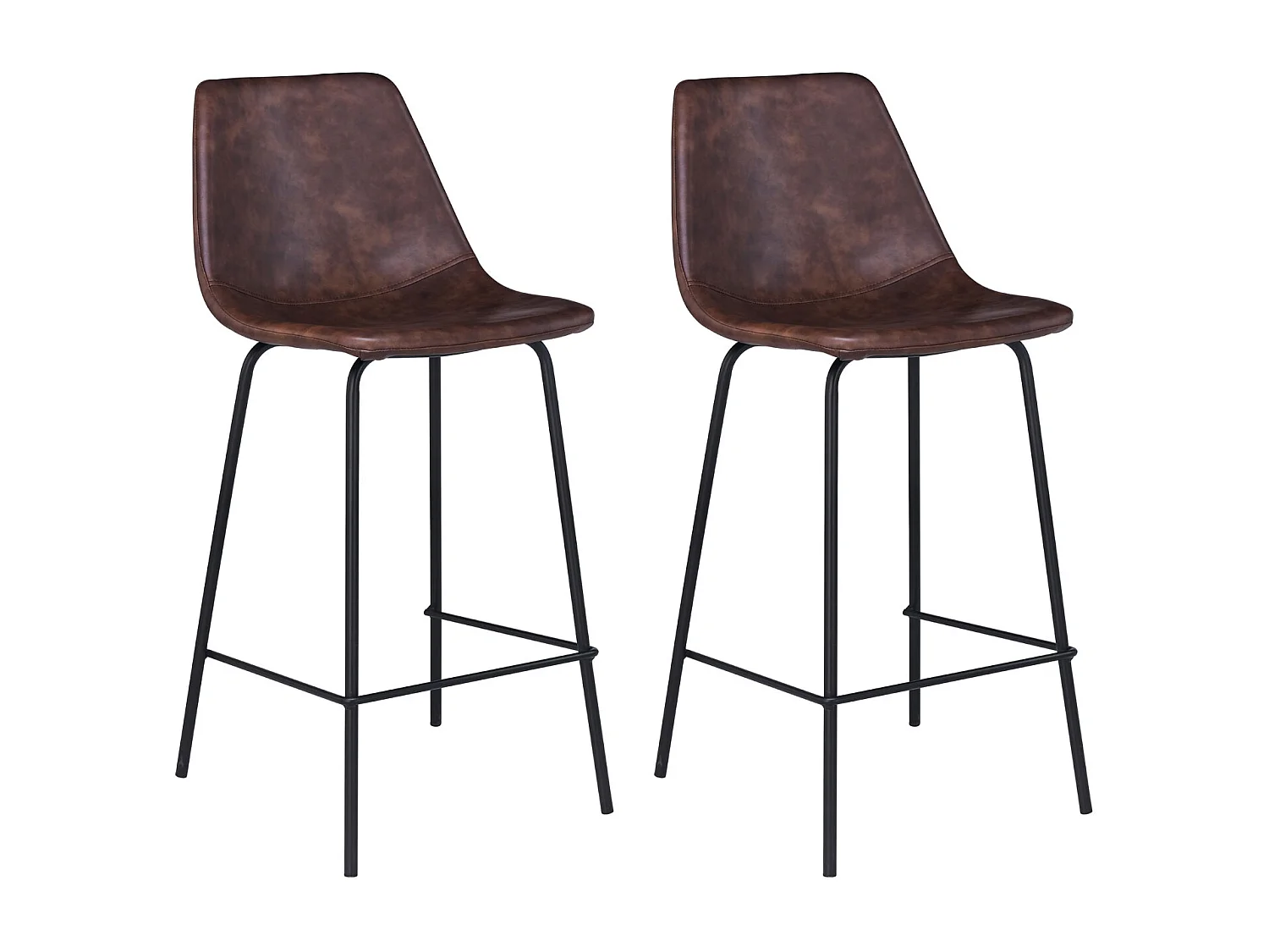 2er Set Vintage-Barhockern LUCIEN braun - Sitzhöhe 65cm