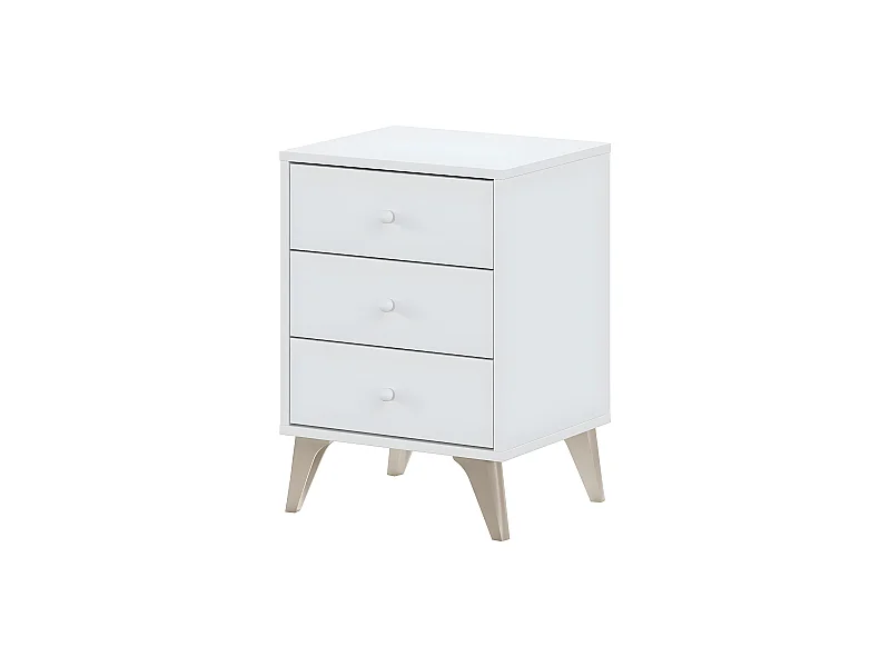 Table de chevet avec 3 tiroirs coloris blanc Artic - Hauteur 56 x Longueur 40 x Profondeur 33,5 cm