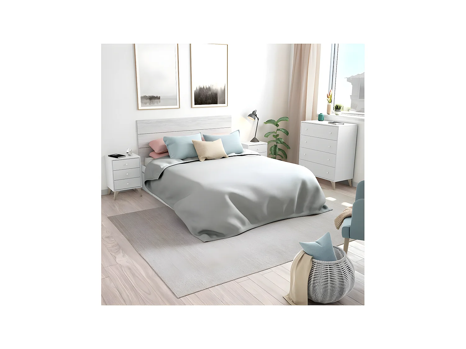 Table de chevet avec 3 tiroirs coloris blanc Artic - Hauteur 56 x Longueur 40 x Profondeur 33,5 cm