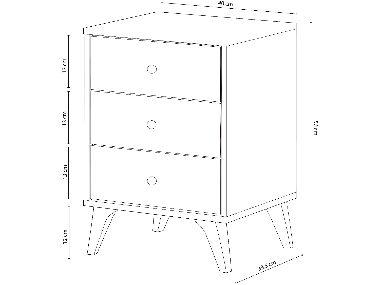 Table de chevet avec 3 tiroirs coloris blanc Artic - Hauteur 56 x Longueur 40 x Profondeur 33,5 cm