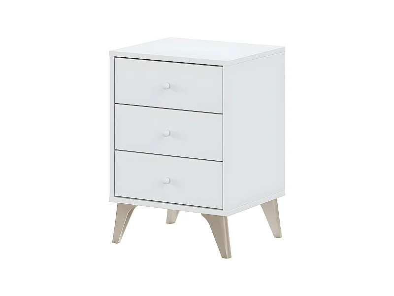 Table de chevet avec 3 tiroirs coloris blanc Artic - Hauteur 56 x Longueur 40 x Profondeur 33,5 cm