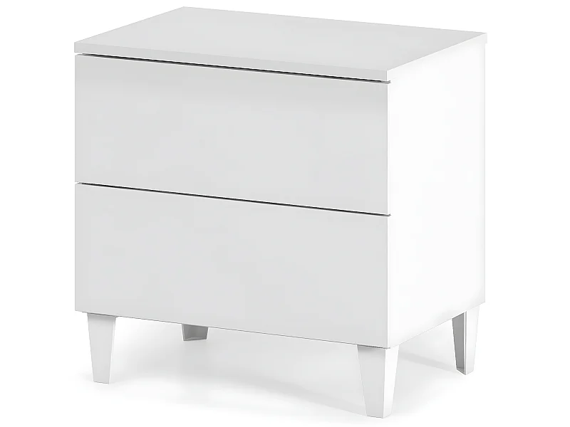 Table de chevet en bois coloris blanc brillant avec 2 tiroirs - Dim : 49 x 50 x 34 cm