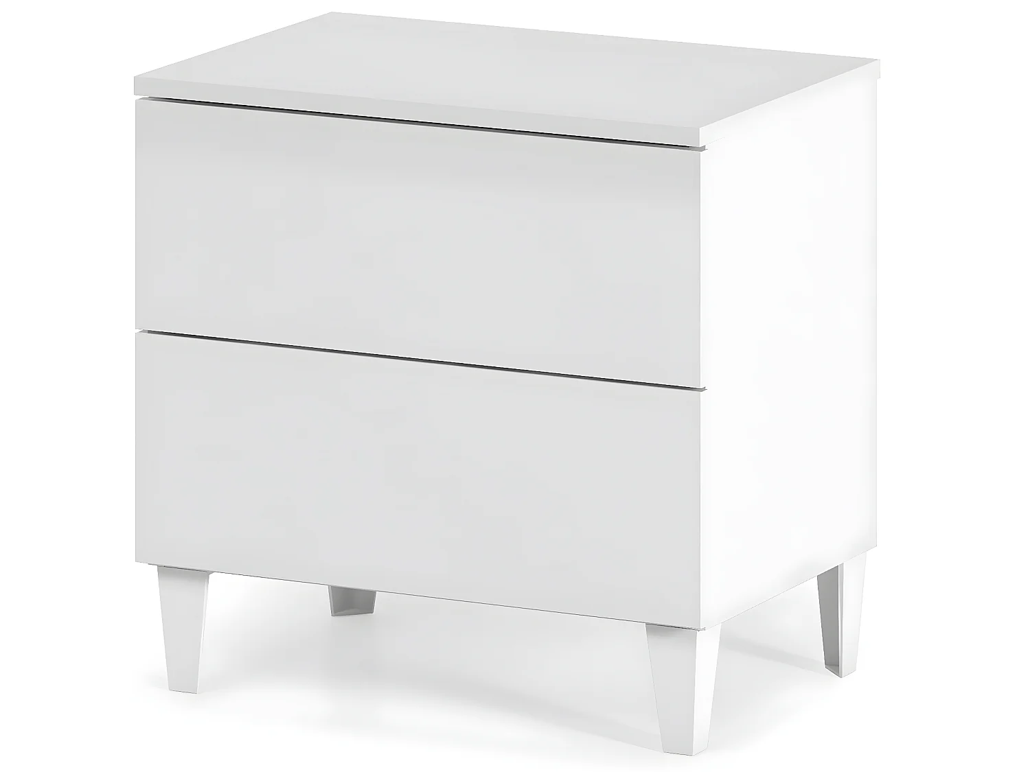 Table de chevet en bois coloris blanc brillant avec 2 tiroirs - Dim : 49 x 50 x 34 cm