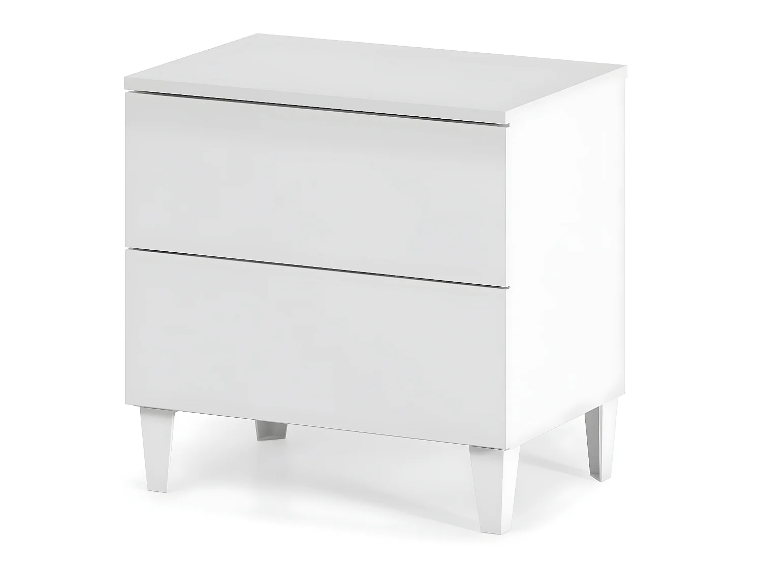 Table de chevet en bois coloris blanc brillant avec 2 tiroirs - Dim : 49 x 50 x 34 cm