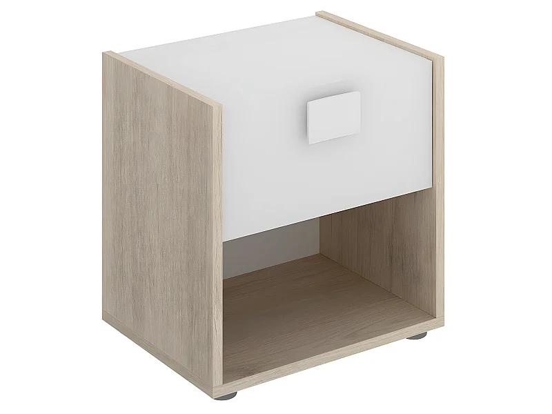 Table de chevet Table de nuit enfant coloris chêne/blanc - Longueur 40 x Hauteur 42 x Profondeur 33 cm
