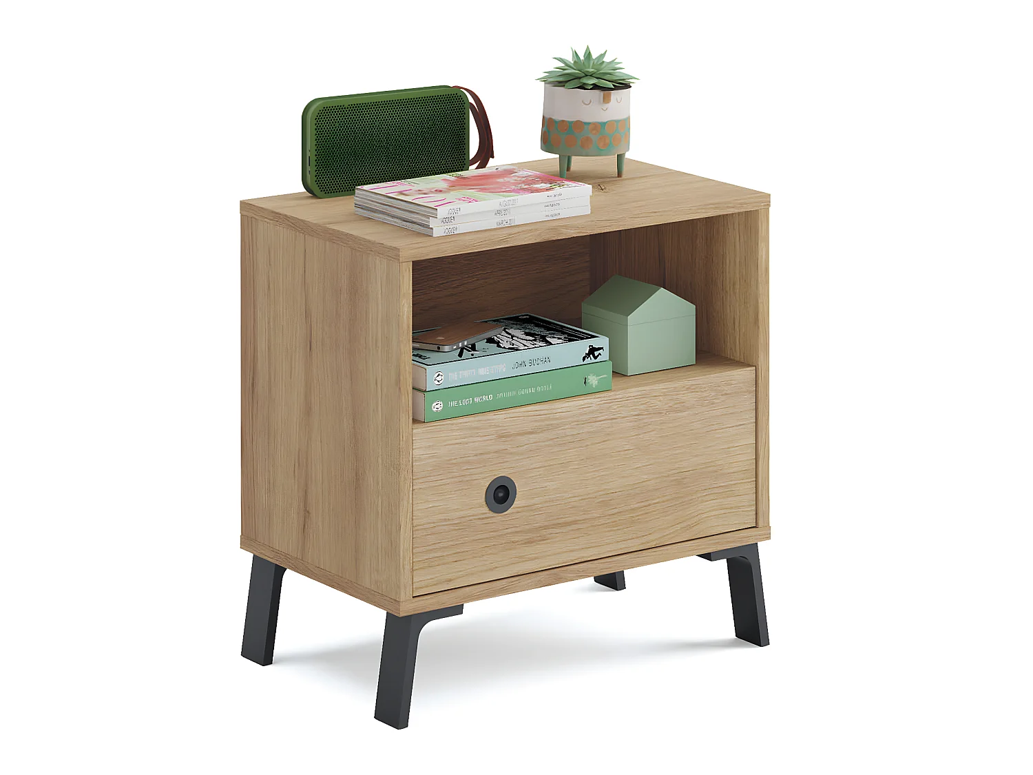 Lot de 2 tables de chevet / Table de nuit coloris chêne doré - Hauteur 52 x Longueur 50 x Profondeur 35 cm