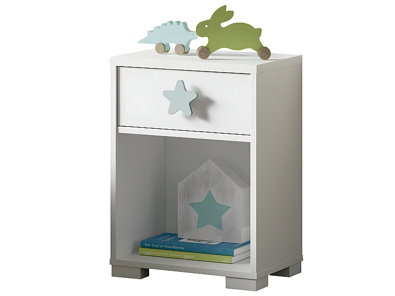 Table de chevet enfant / Table de nuit coloris blanc - Hauteur 56 x Longueur 40 x Profondeur 33 cm