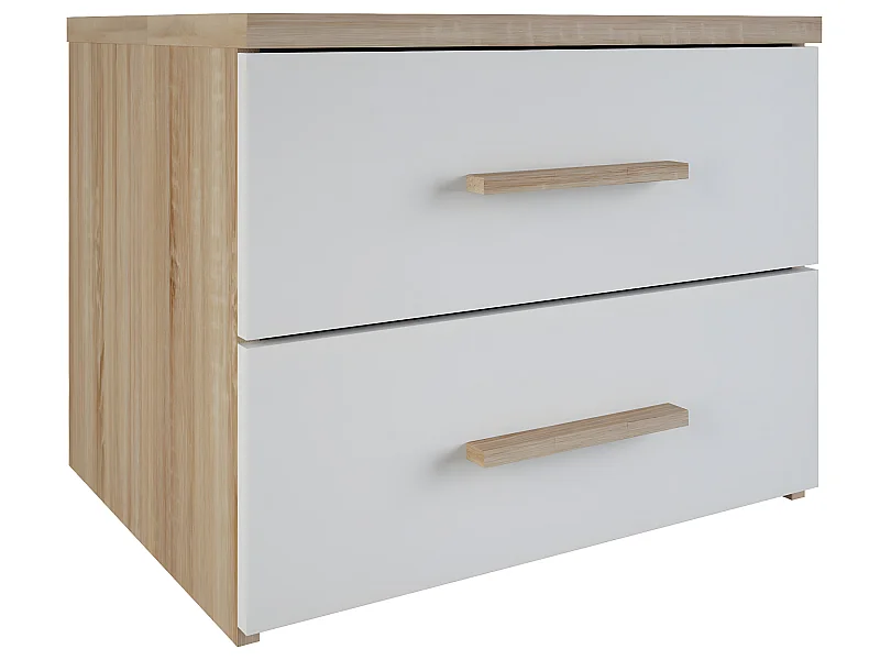 Chevet avec 2 tiroirs "SELENA" chene blanc / perle - Dim : 50,3 x 39,9 x 41,9 cm