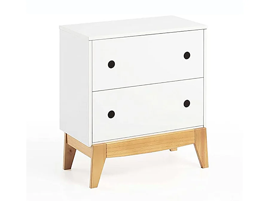 Table de Chevet table de nuit en MDF et pin massif laqué blanc et chêne - Longueur 55 x Profondeur 30 x Hauteur 59,9 cm