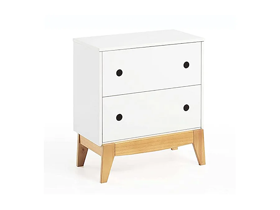Table de Chevet table de nuit en MDF et pin massif laqué blanc et chêne - Longueur 55 x Profondeur 30 x Hauteur 59,9 cm