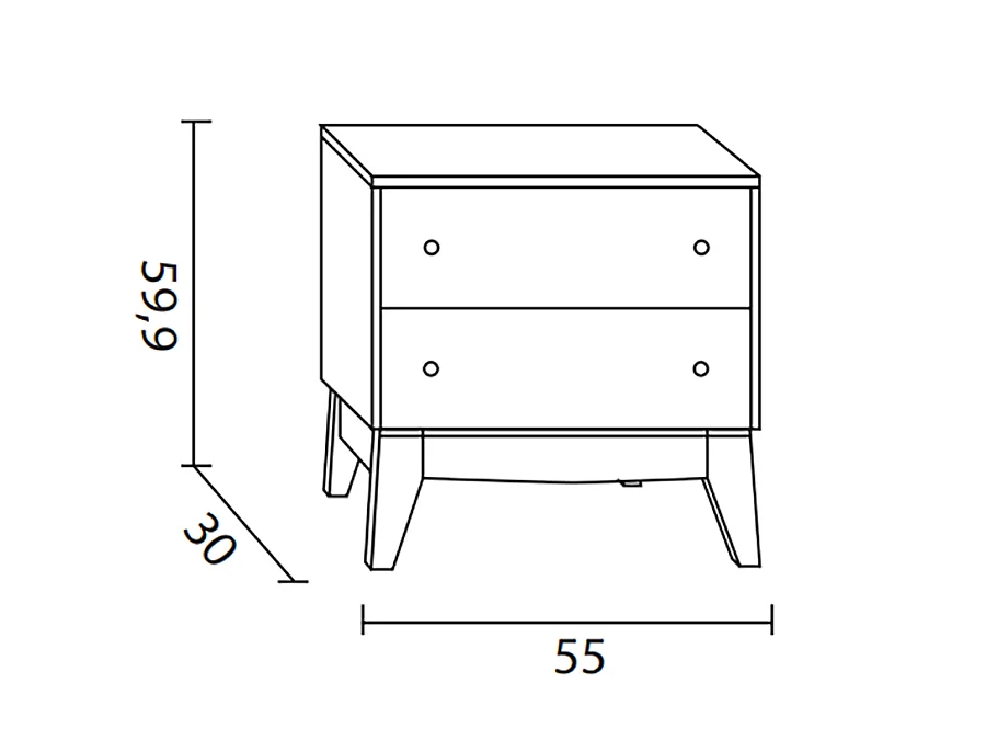 Table de Chevet table de nuit en MDF et pin massif laqué blanc et chêne - Longueur 55 x Profondeur 30 x Hauteur 59,9 cm