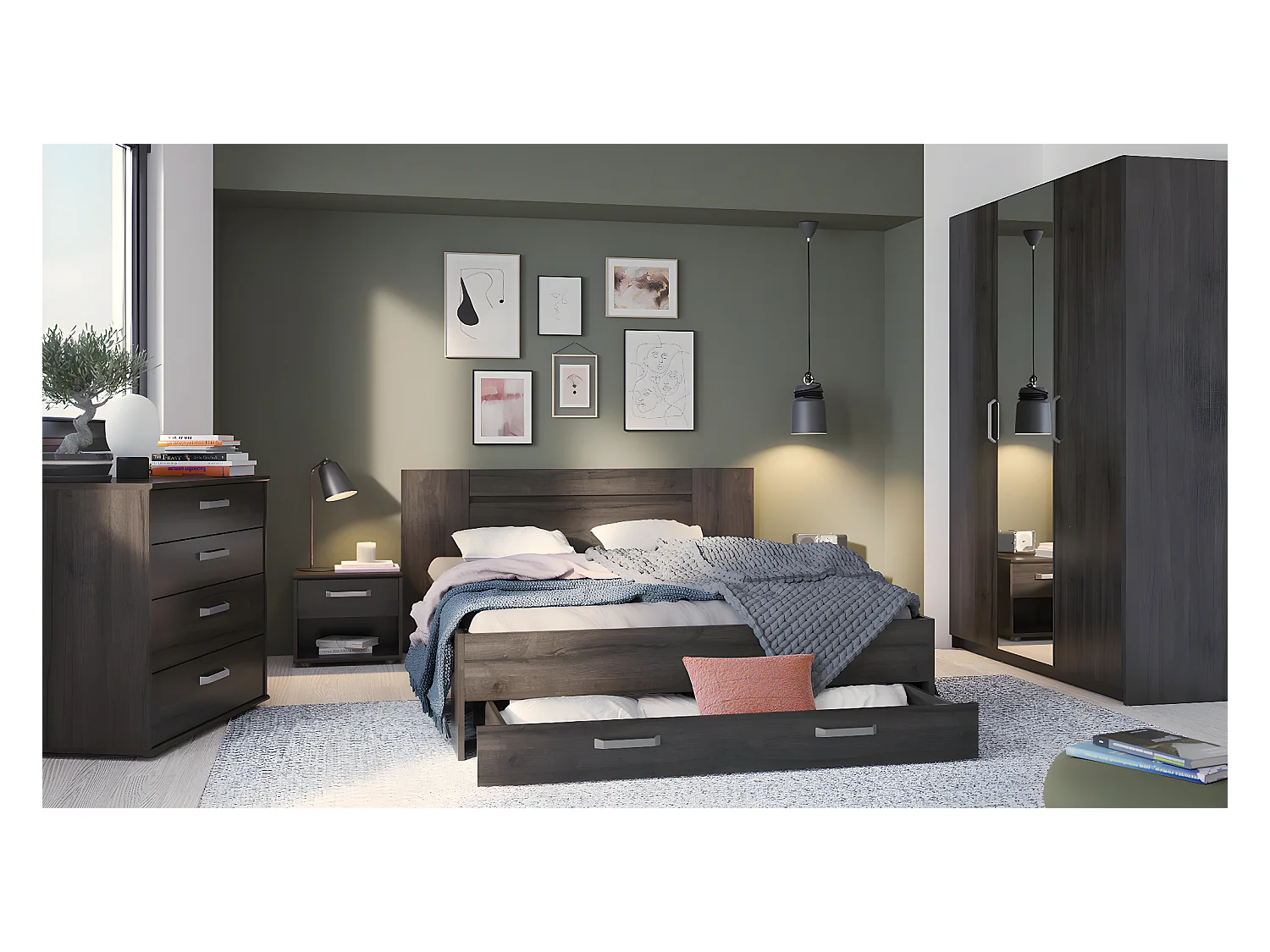Table de chevet / Table de nuit coloris chêne Wateford - Longueur 43.9 x Hauteur 37.7 x Profondeur 34.6 cm