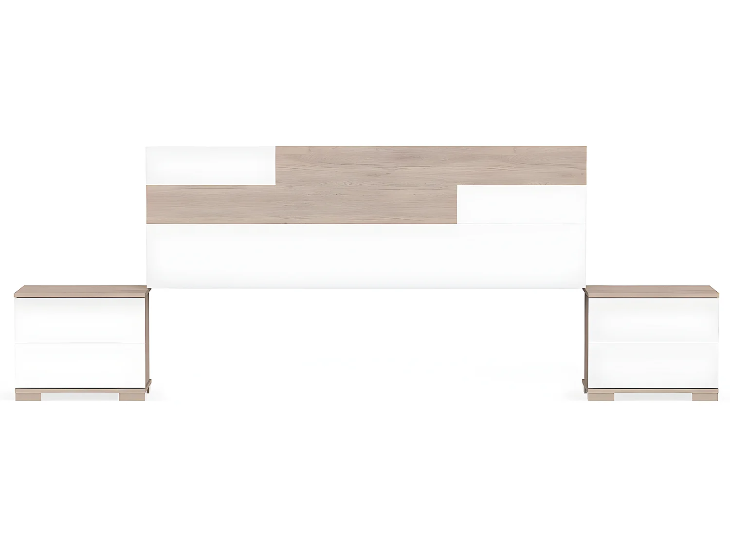 Ensemble 2 tables de chevet + tête de lit coloris effet bois / blanc - Hauteur 105 x Longueur 212 x Profondeur 36 cm