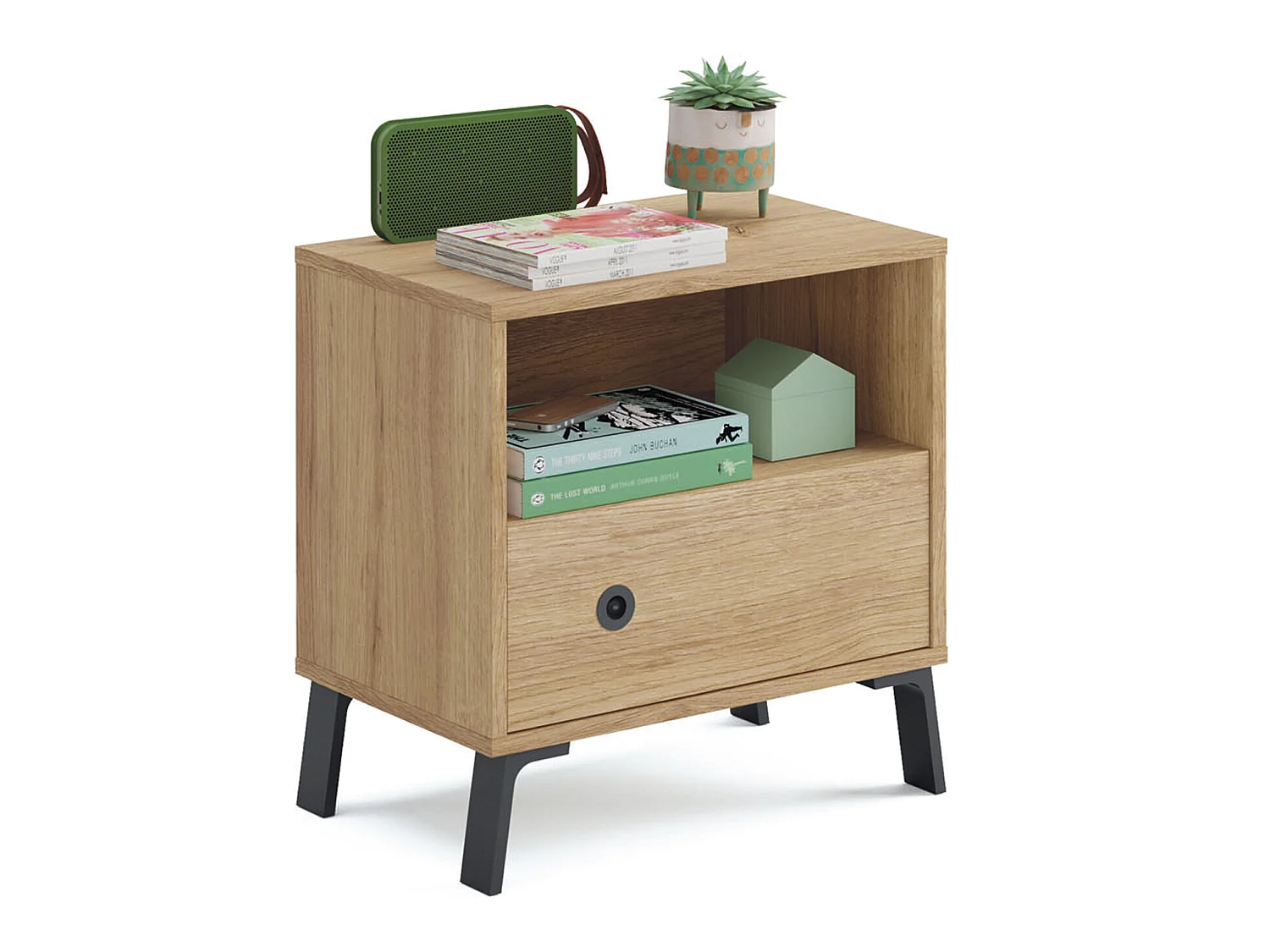 Table de chevet / Table de nuit coloris chêne doré - Hauteur 52 x Longueur 50 x Profondeur 35 cm