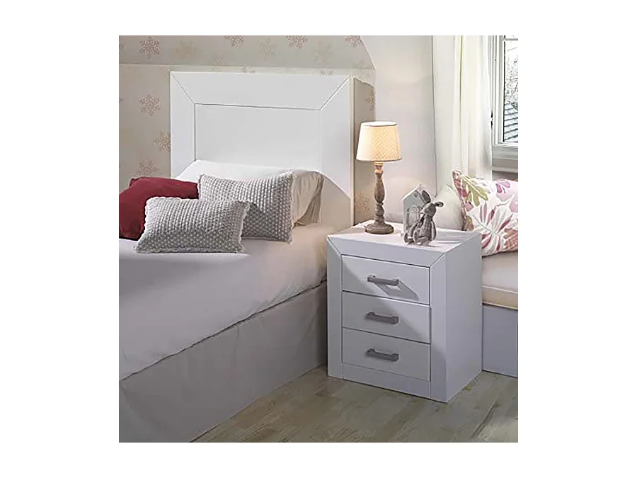 Table de chevet table de nuit à 3 tiroirs en MDF et pin massif, blanc - Longueur 50 x Profondeur 35 x Hauteur 55 cm