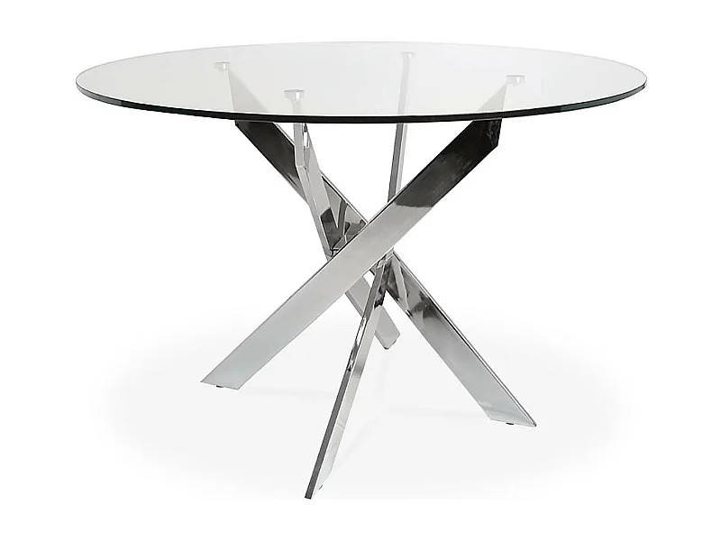 Table ronde en verre et pied chromé Sofia
