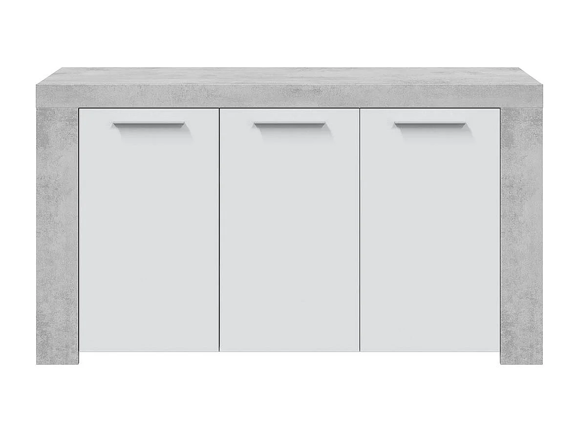 Buffet avec 3 portes coloris Blanc Artik / Ciment en mélamine - Dim: 80 x 144 x 42 cm