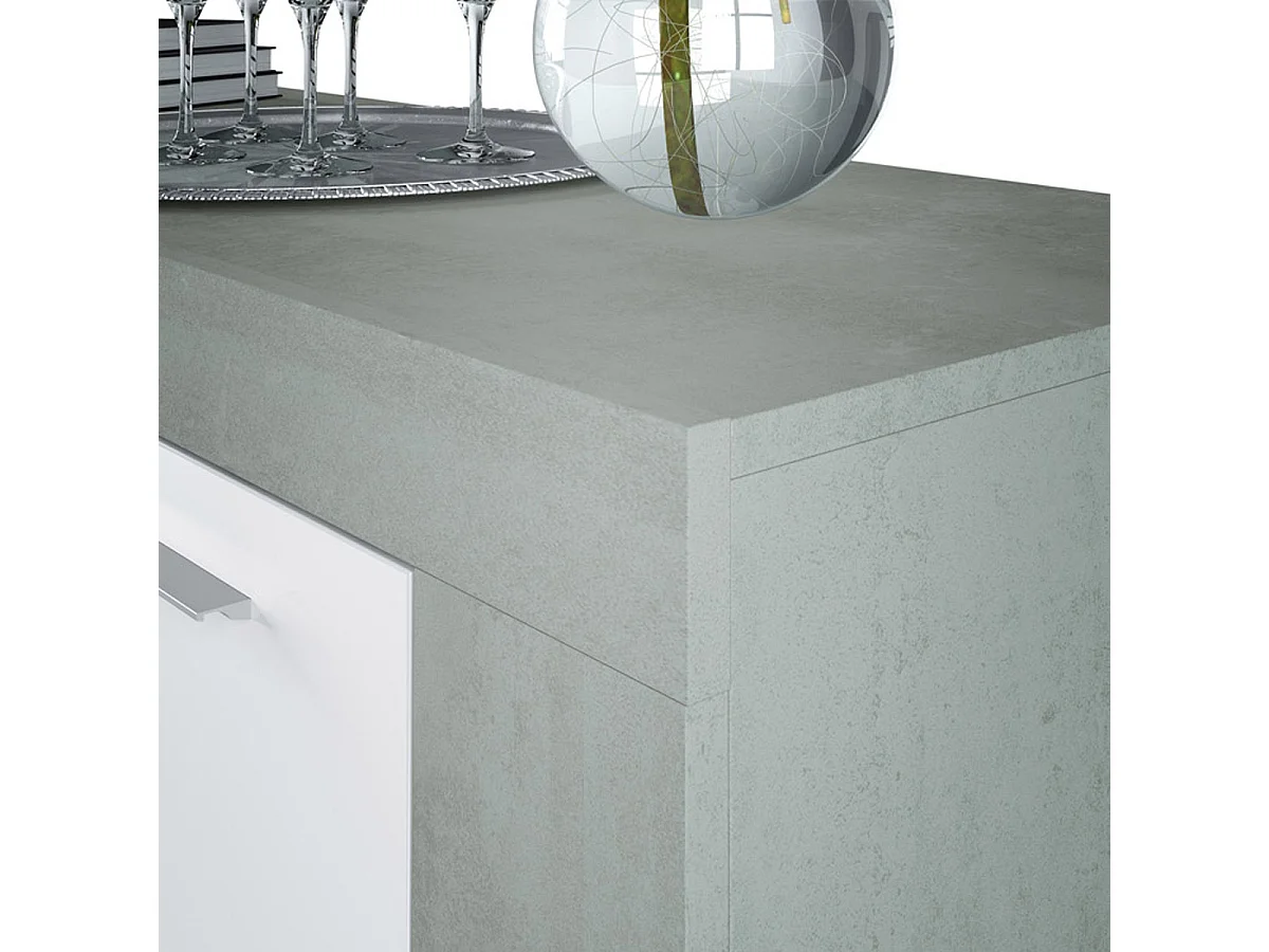 Buffet avec 3 portes coloris Blanc Artik / Ciment en mélamine - Dim: 80 x 144 x 42 cm