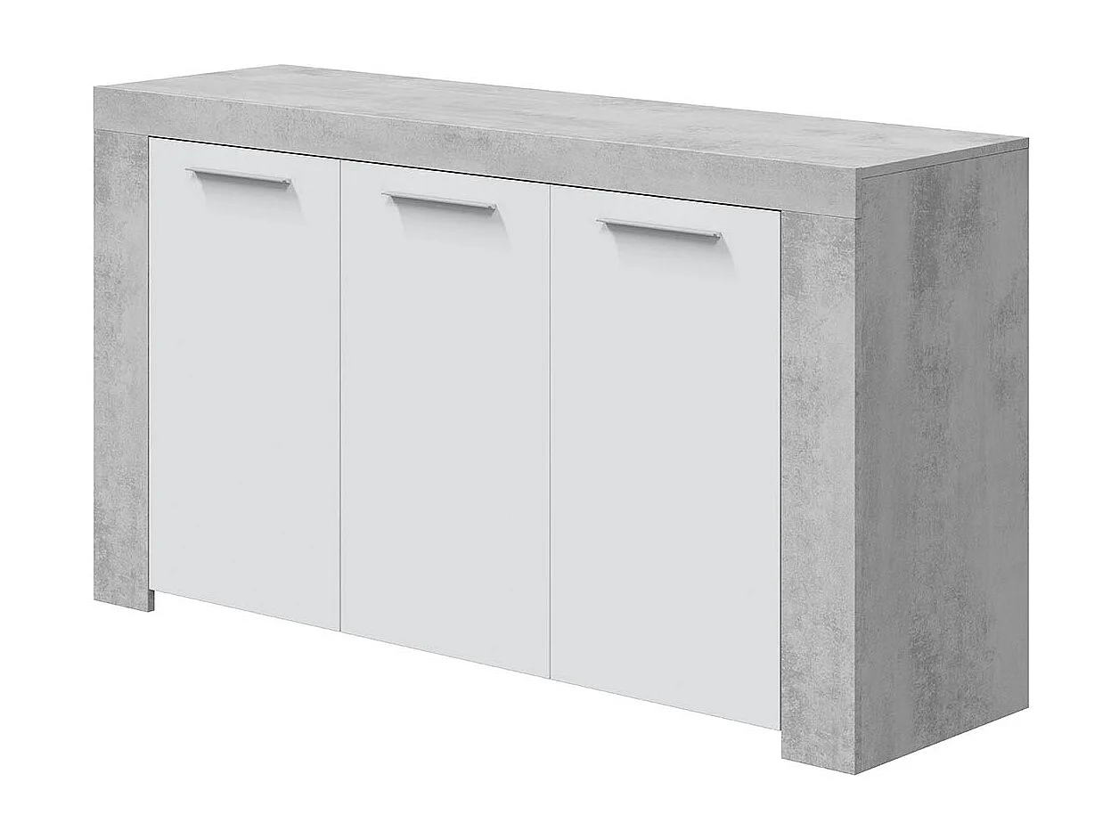 Buffet avec 3 portes coloris Blanc Artik / Ciment en mélamine - Dim: 80 x 144 x 42 cm