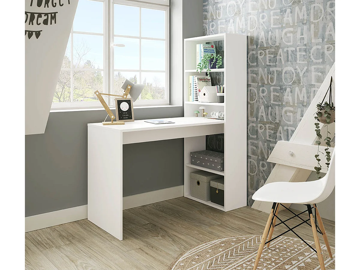 Buffet avec 3 portes coloris Blanc Artik / Ciment en mélamine - Dim: 80 x 144 x 42 cm