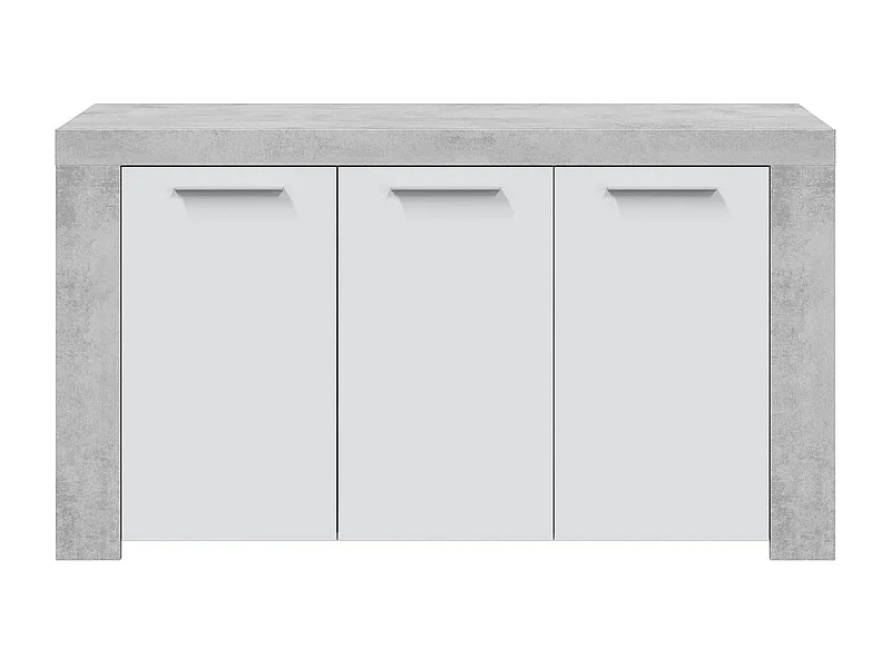 Buffet avec 3 portes coloris Blanc Artik / Ciment en mélamine - Dim: 80 x 144 x 42 cm