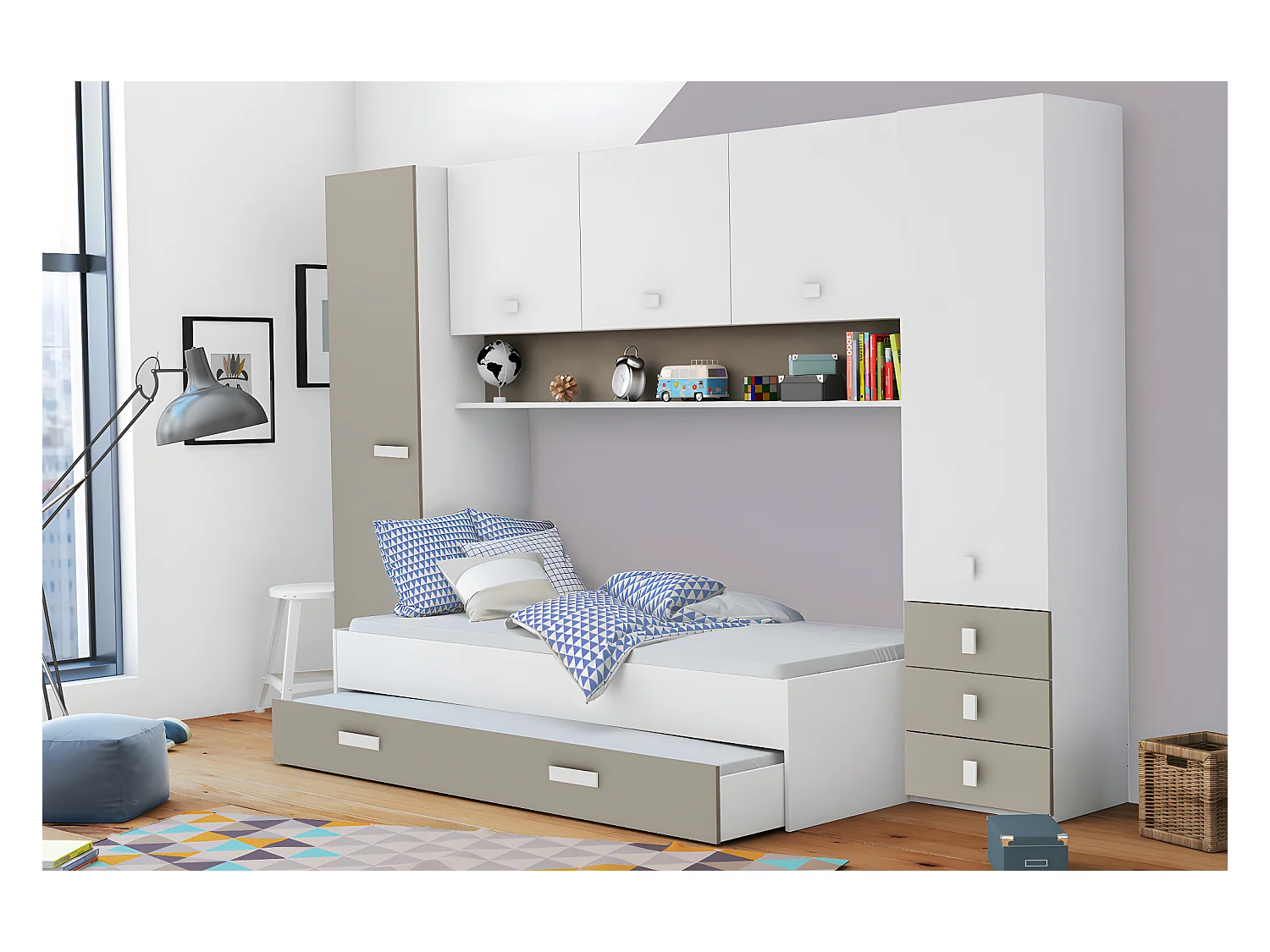 Pont de rangement / Meuble de rangement pour lit enfant - 304 x 203 x 53,5 cm