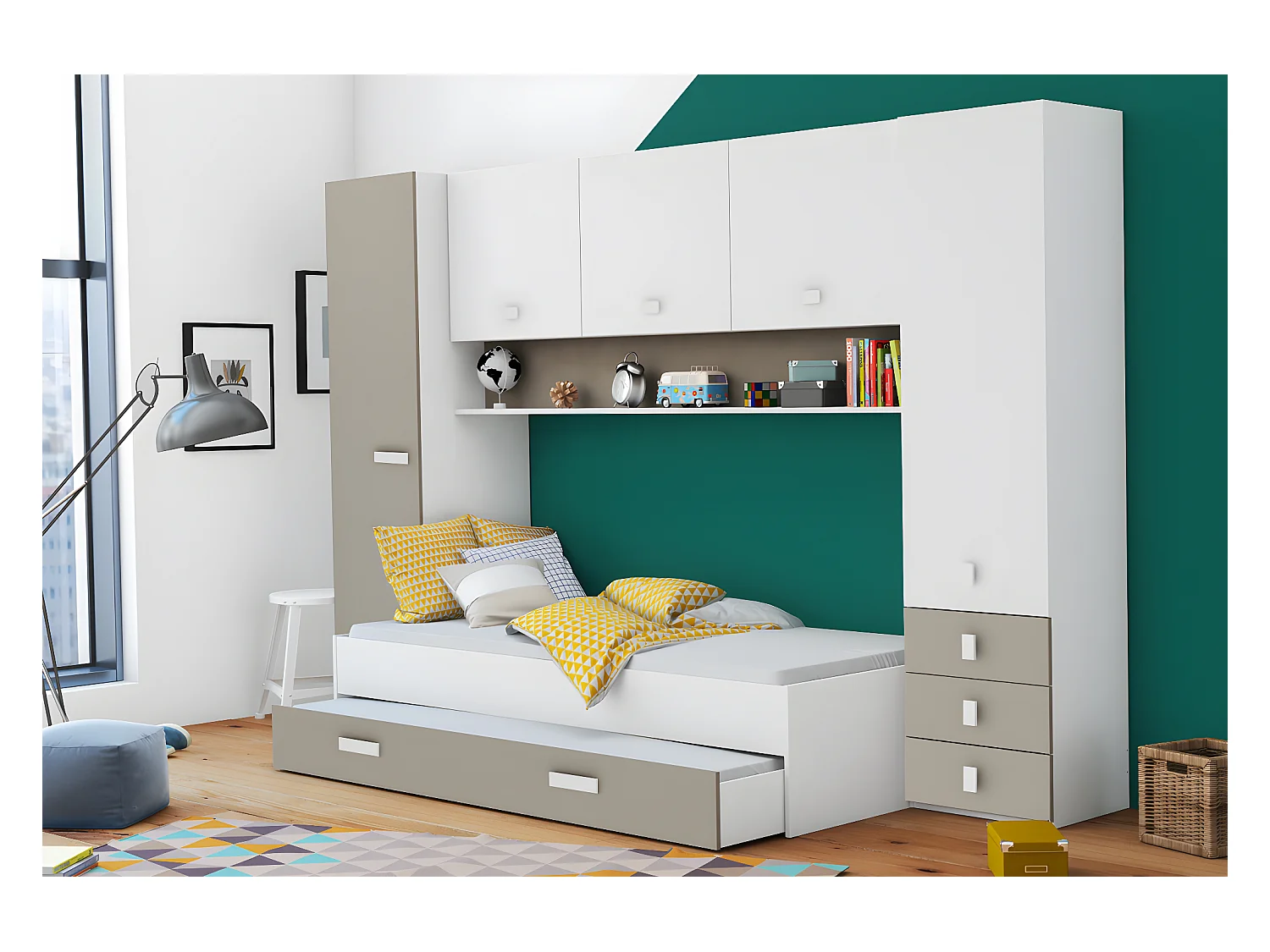 Pont de rangement / Meuble de rangement pour lit enfant - 304 x 203 x 53,5 cm