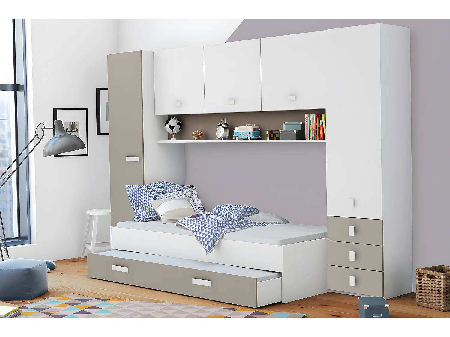 Pont de rangement / Meuble de rangement pour lit enfant - 304 x 203 x 53,5 cm