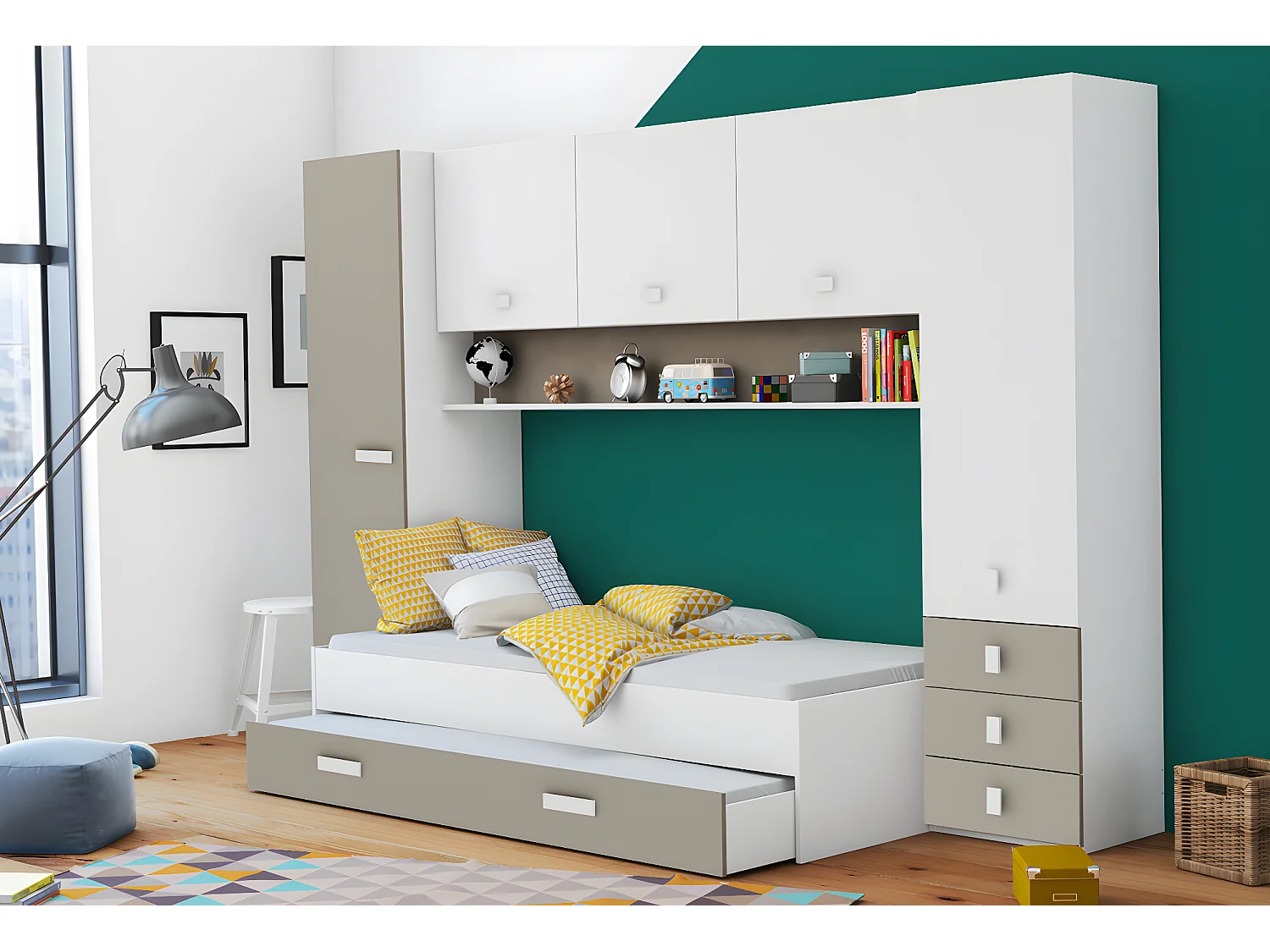 Pont de rangement / Meuble de rangement pour lit enfant - 304 x 203 x 53,5 cm