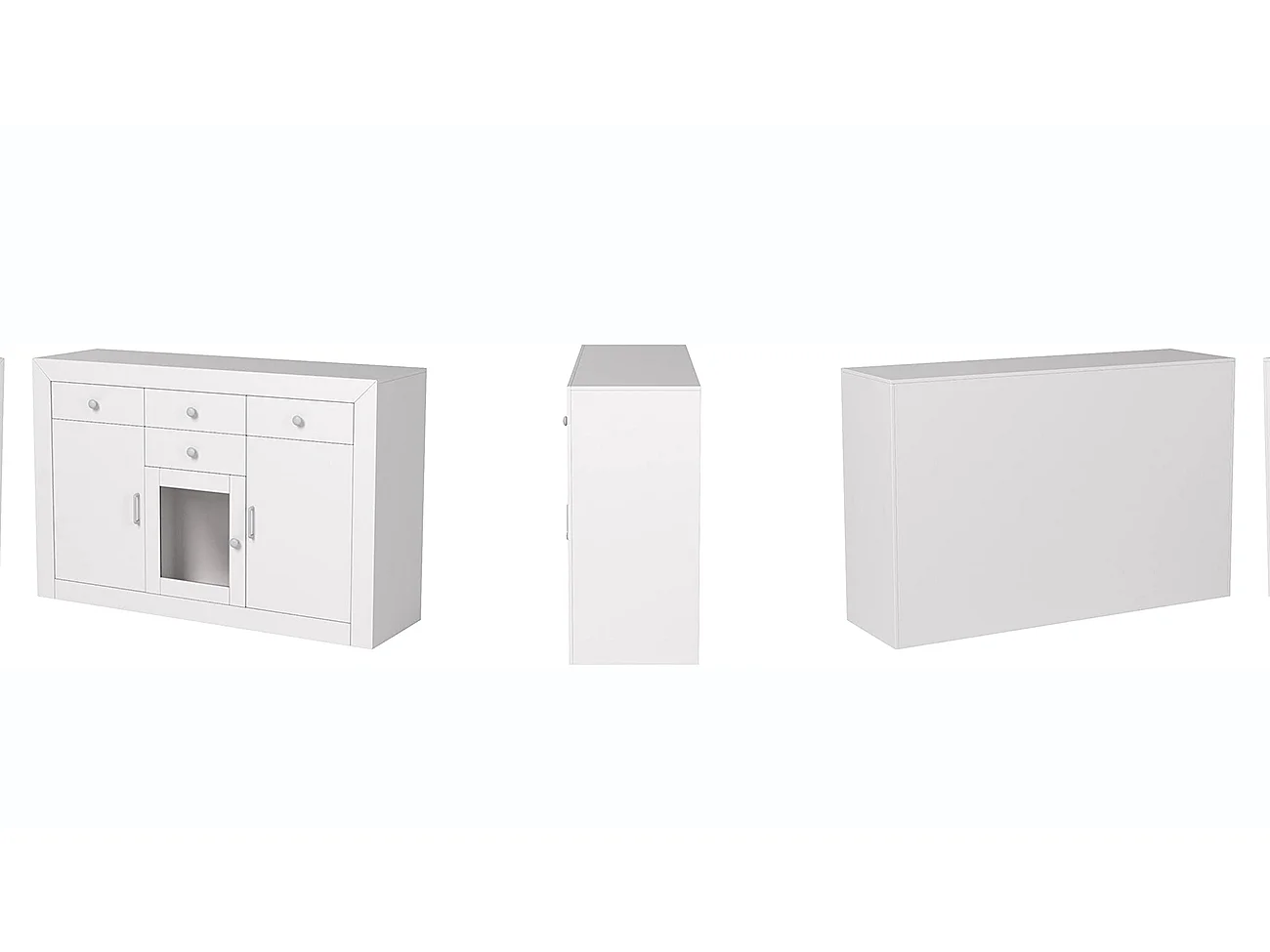 Buffet meuble de rangement en MDF et pin massif laqué blanc - Longueur 130 x Profondeur 42 x Hauteur 86 cm