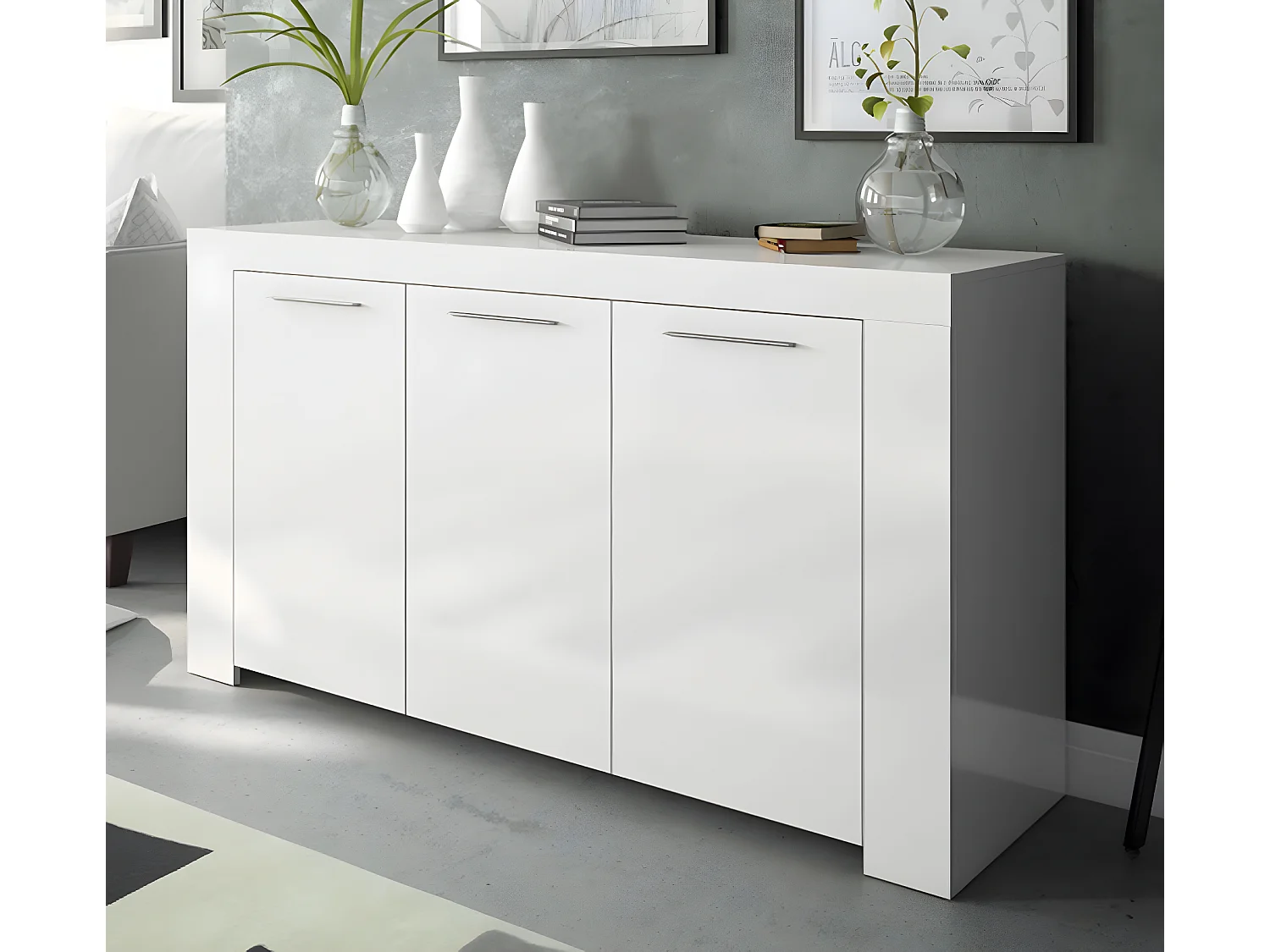 Buffet avec 3 portes décor blanc Artic -144 x 80 x 42 cm