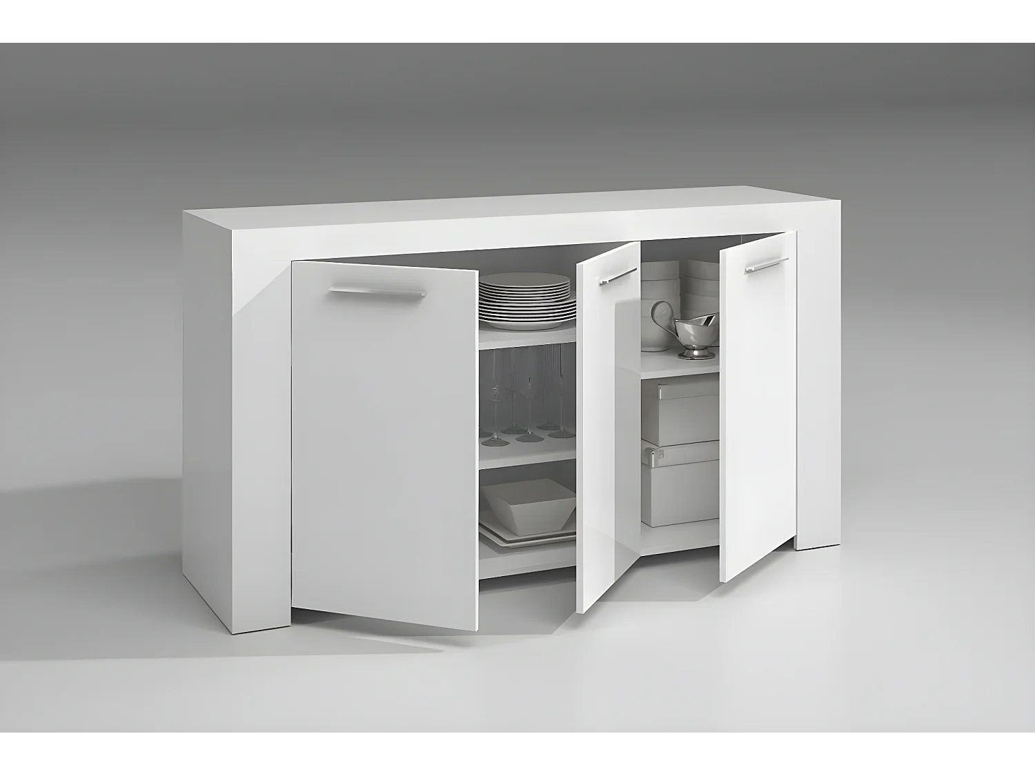 Buffet avec 3 portes décor blanc Artic -144 x 80 x 42 cm