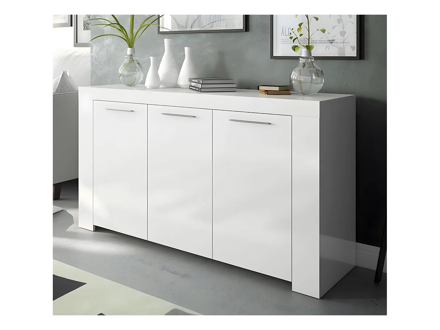 Buffet avec 3 portes décor blanc Artic -144 x 80 x 42 cm