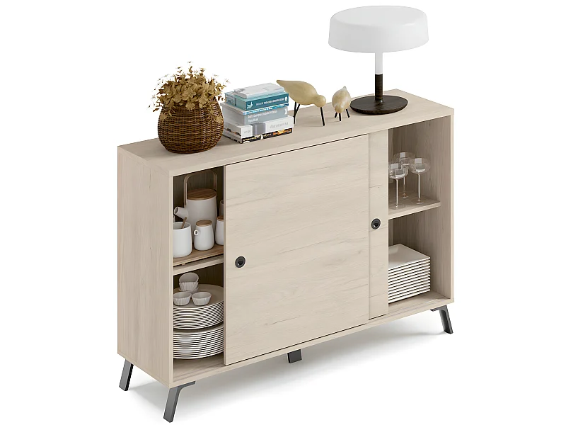 Buffet 2 portes coloris effet bois - Hauteur 87 x Longueur 120 x Profondeur 40 cm