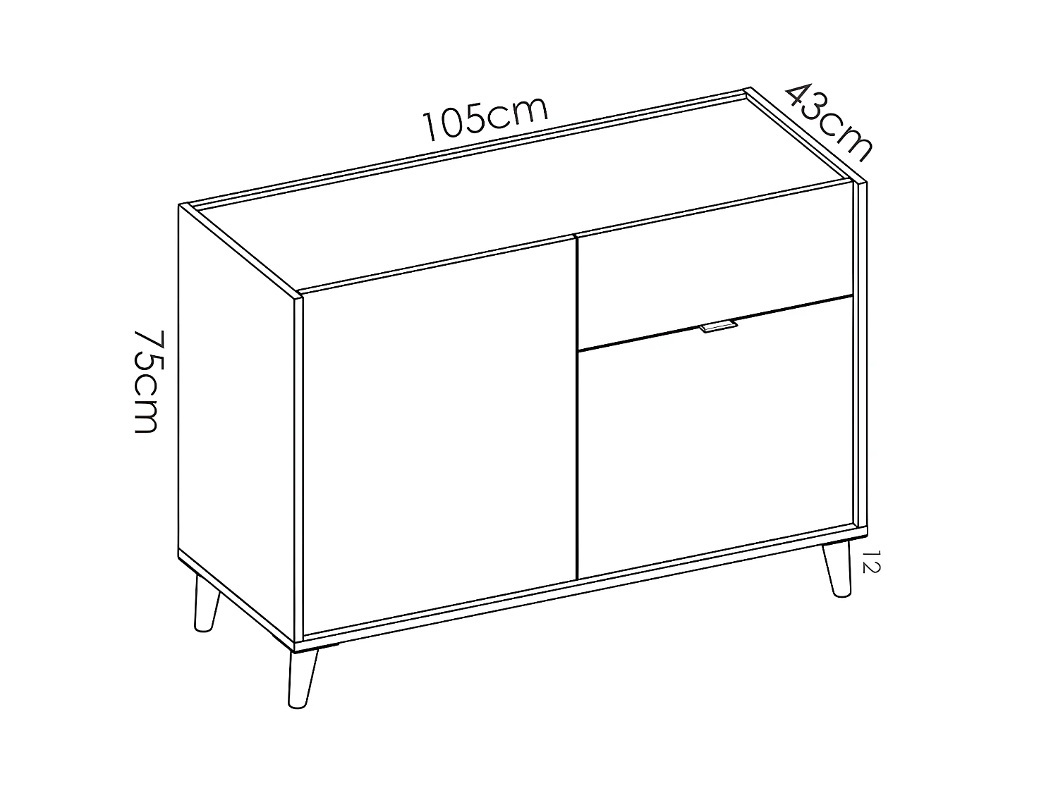 Buffet Bas 2 portes et 1 tiroir coloris naturel et émeraude - Longueur 105 x Hauteur 75 x Profondeur 43 cm