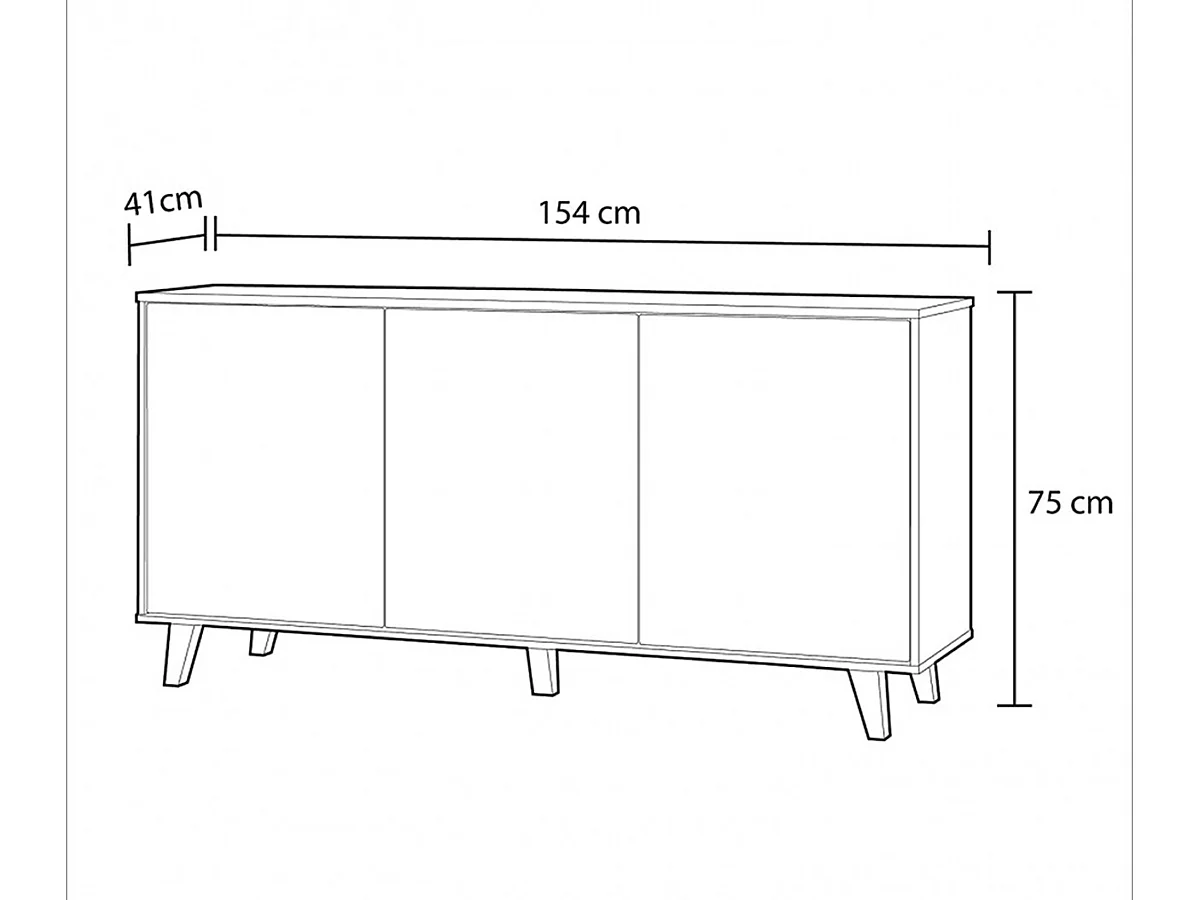 Buffet avec 3 Portes coloris blanc brillant et chêne - Dim : L 154 x P 41 x H 75 cm