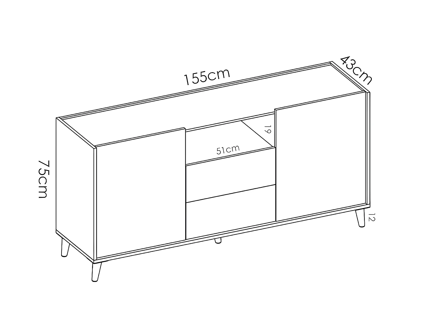 Buffet meuble de rangement coloris naturel et émeraude - Longueur 155 x Hauteur 75 x Profondeur 43 cm