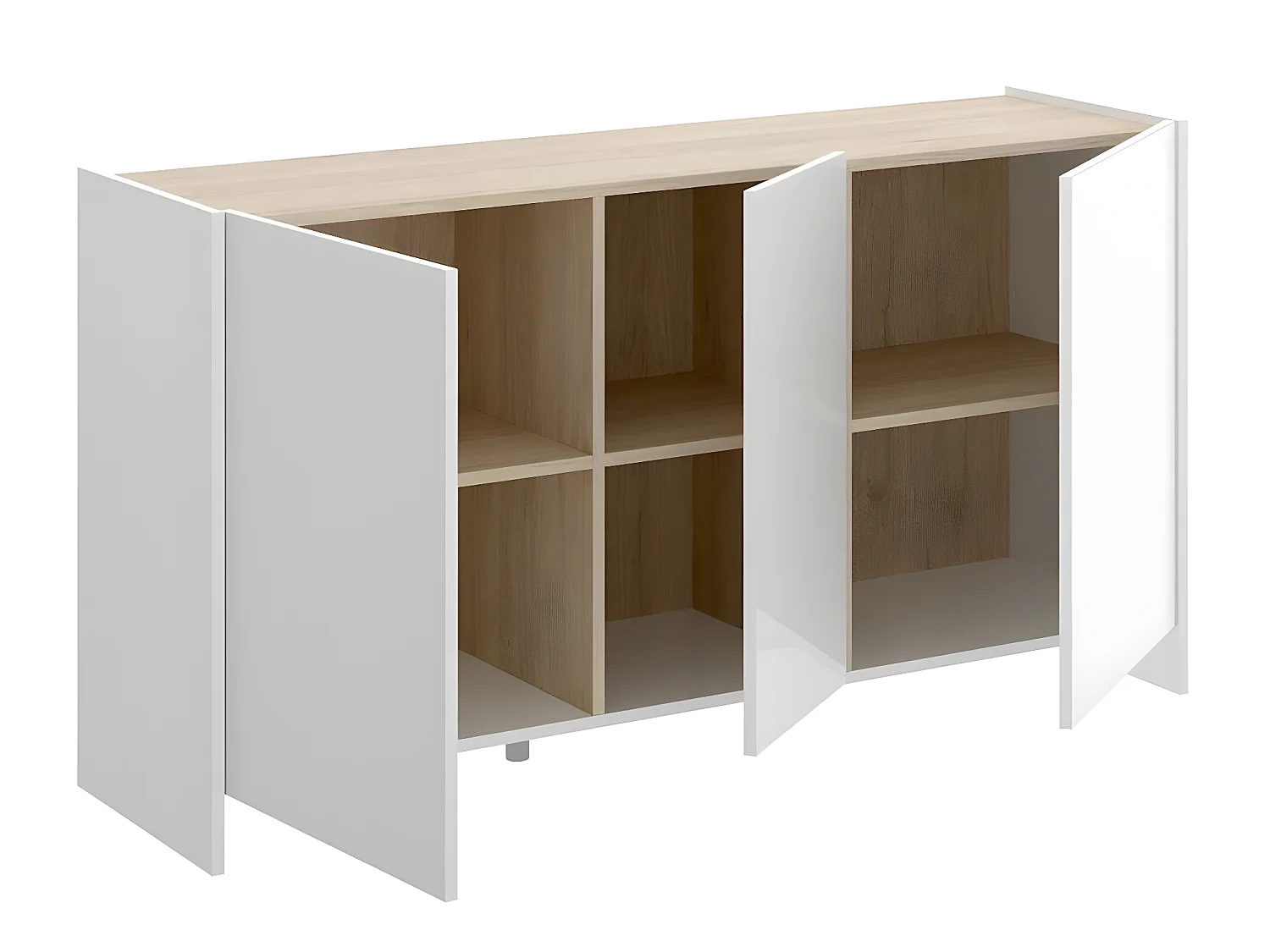 Buffet 3 portes coloris blanc /naturel - Longueur 138 x Hauteur 76 x Profondeur 42 cm