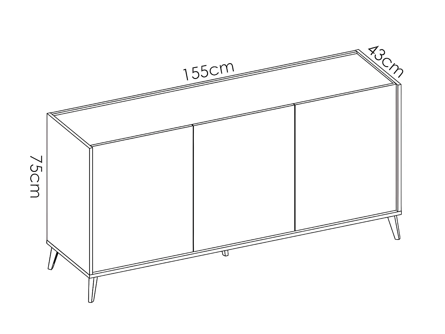 Buffet Meuble de rangement 3 portes coloris graphite/naturel - Longueur 155 x Hauteur 75 x Profondeur 43 cm
