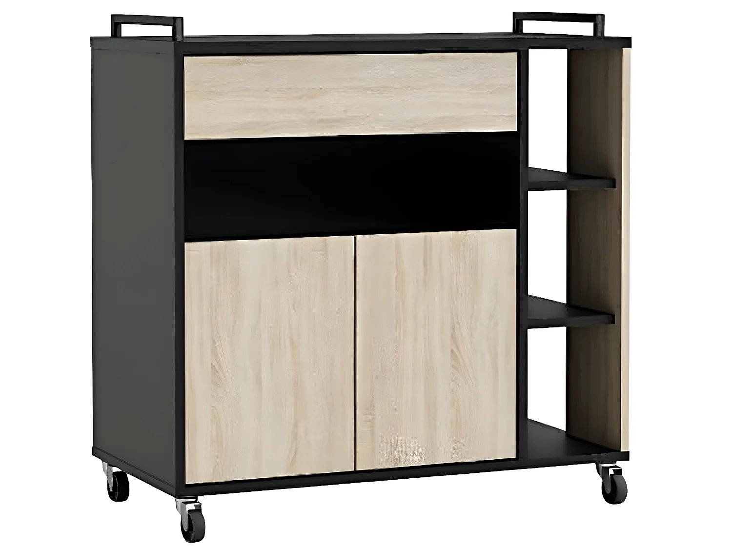 Chariot de cuisine/ Desserte effet Chêne brut/noir - 78,4 x 79 x 39,6 cm