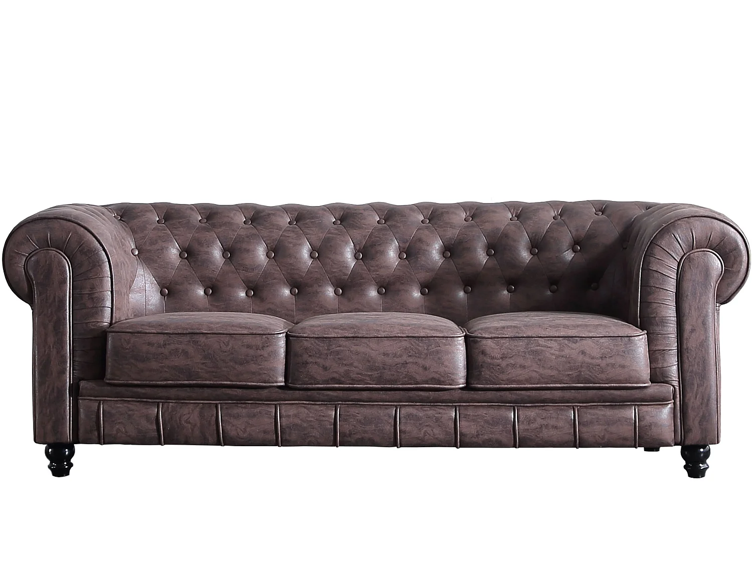 Canapé 3 places en simili-cuir coloris marron chocolat - Longueur 211 x profondeur 84 x hauteur 75 cm