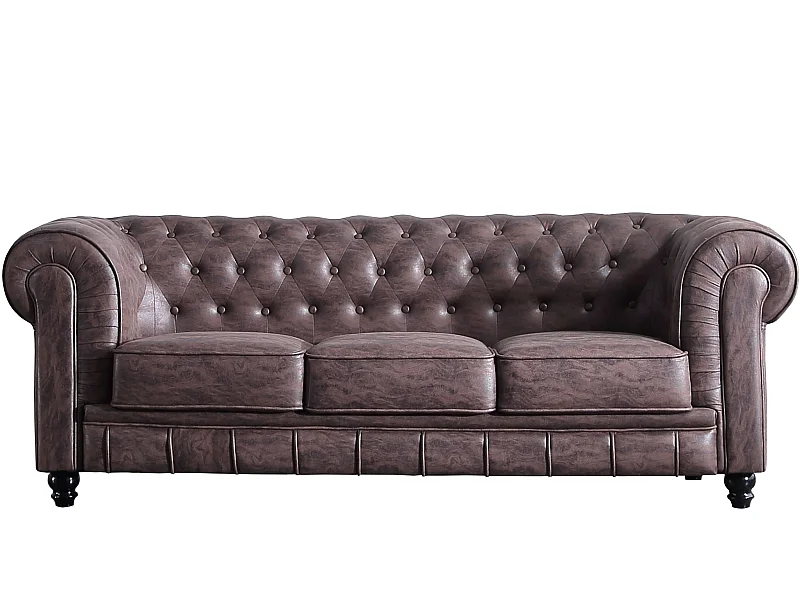 Canapé 3 places en simili-cuir coloris marron chocolat - Longueur 211 x profondeur 84 x hauteur 75 cm