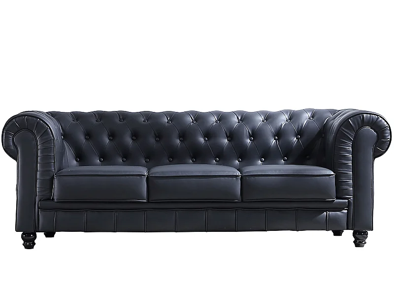 Canapé 3 places en simili-cuir coloris noir - Longueur 211 x profondeur 84 x hauteur 75 cm