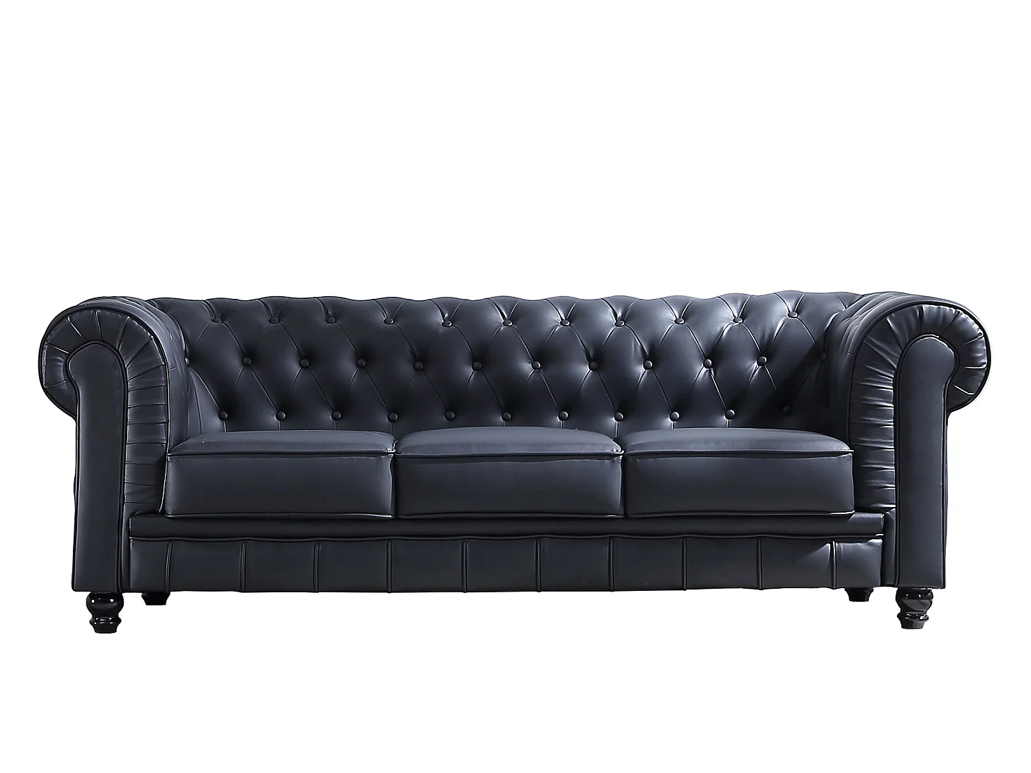 Canapé 3 places en simili-cuir coloris noir - Longueur 211 x profondeur 84 x hauteur 75 cm