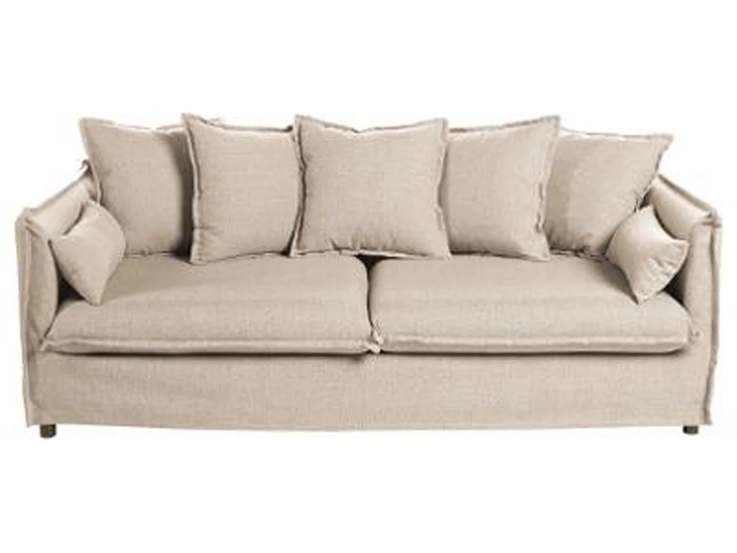 Canapé 3 places en bois et polyester, couleur beige - Dim : L210 x l104 x H69 - 78 cm