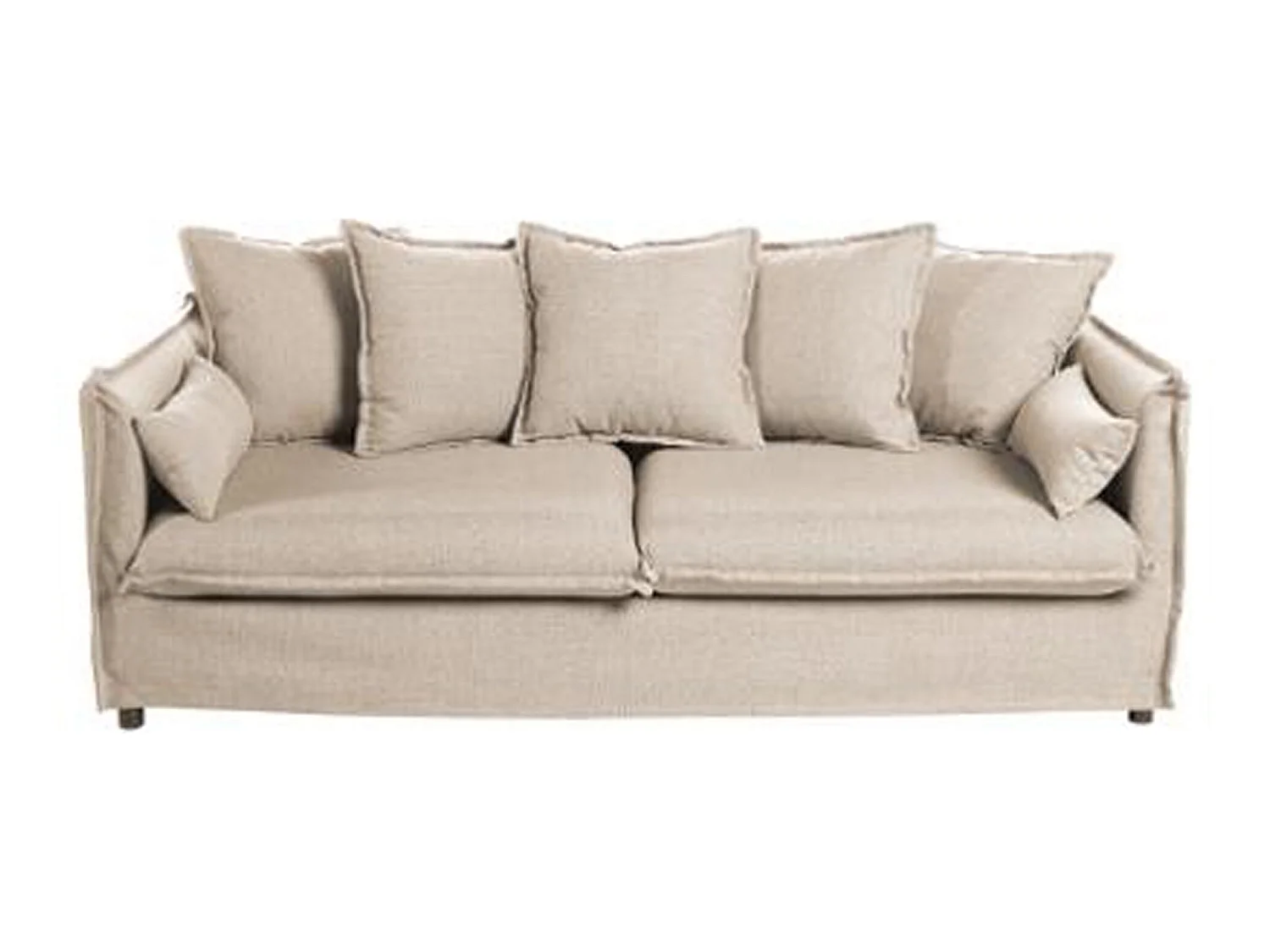 Canapé 3 places en bois et polyester, couleur beige - Dim : L210 x l104 x H69 - 78 cm
