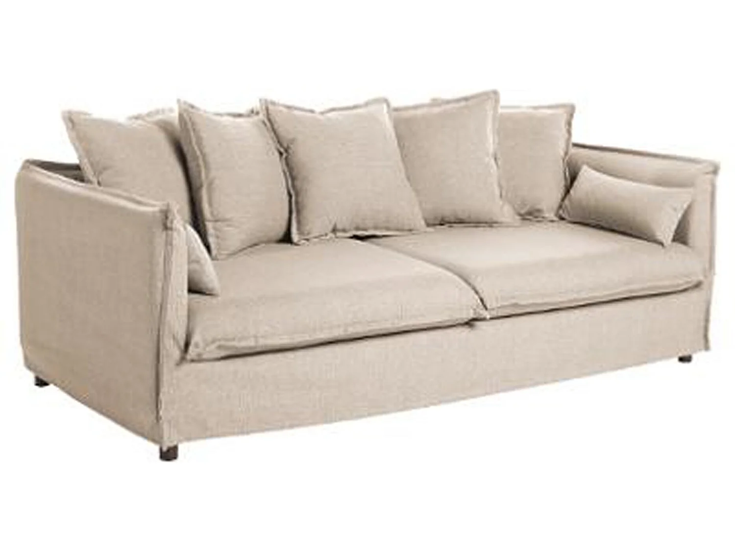 Canapé 3 places en bois et polyester, couleur beige - Dim : L210 x l104 x H69 - 78 cm