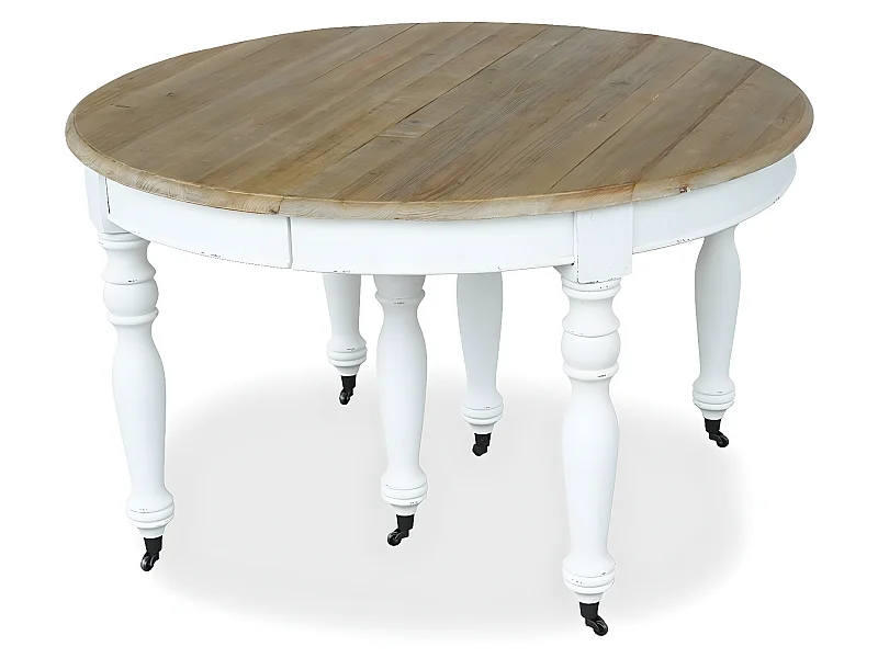 Table ronde extensible en bois massif LAVANDOU Blanc