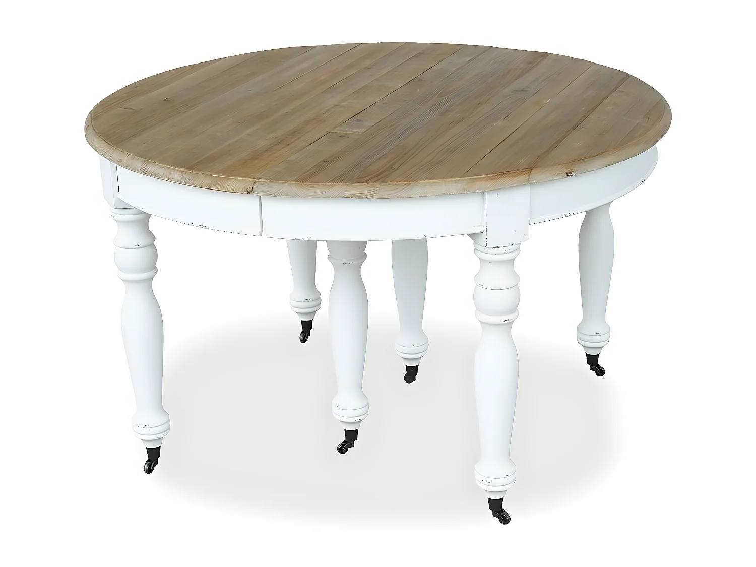 Table ronde extensible en bois massif LAVANDOU Blanc