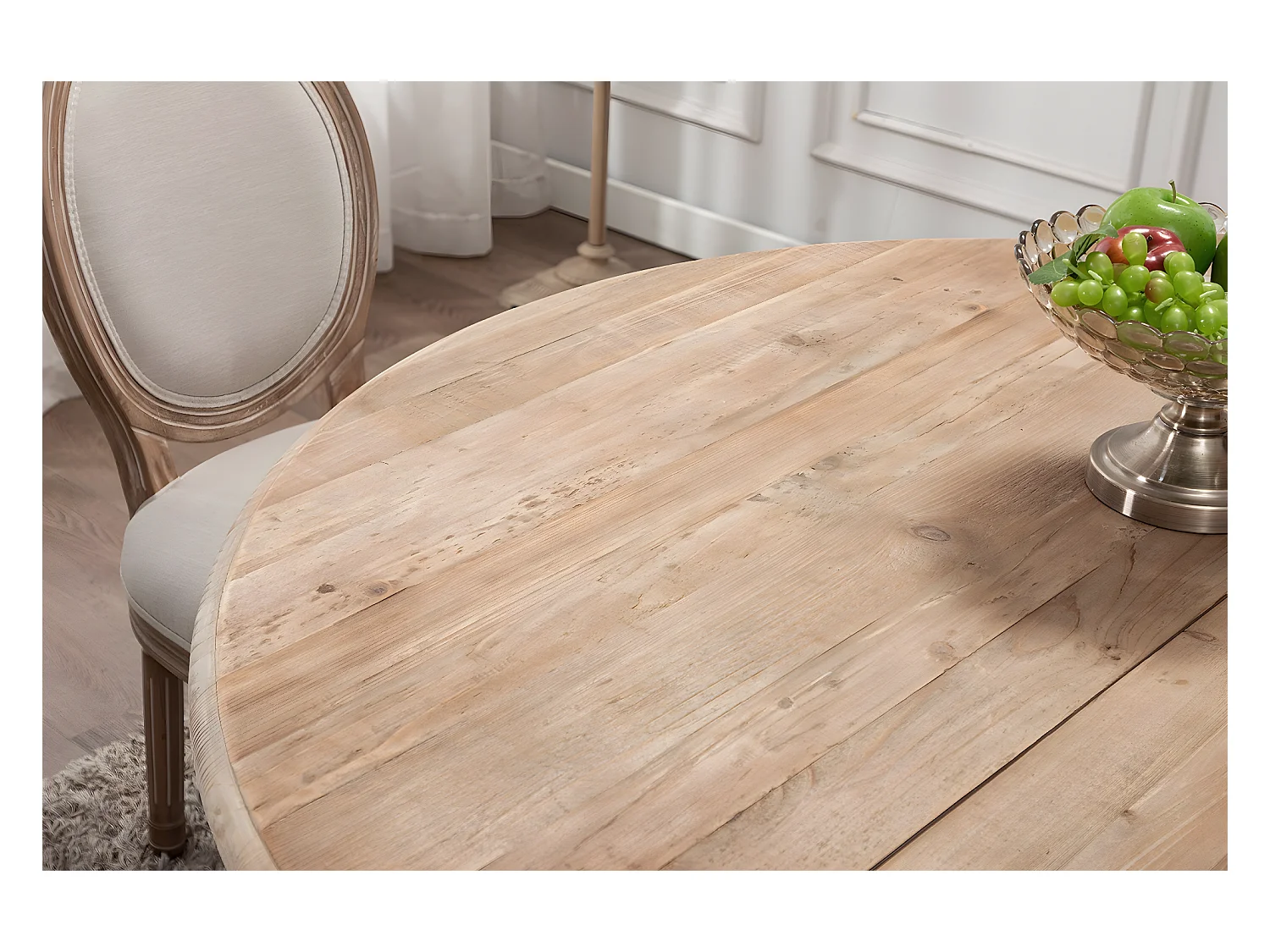 Table ronde extensible en bois massif SIDONIE blanc